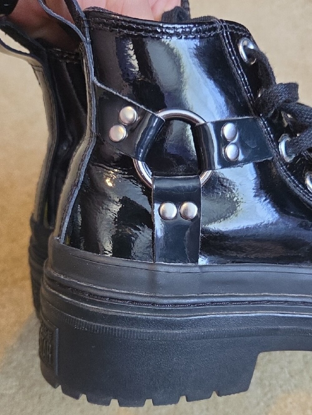 Converse Black Patent Platform Lace-Up Ankle Boots - Picture 4 of 12